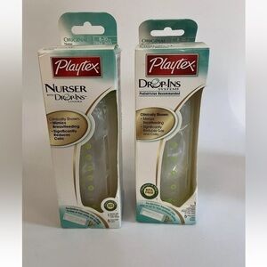 Playtex Original Drop In Nurser Bottle Slow Flow Natural Latex Nipple Lot Green